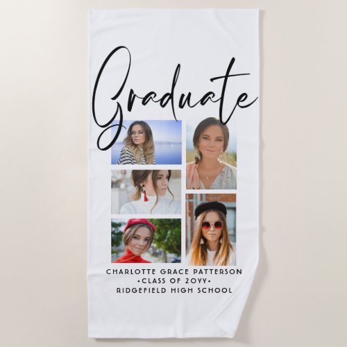 Elegant Script Multi Photo Graduation Graduate Beach Towel