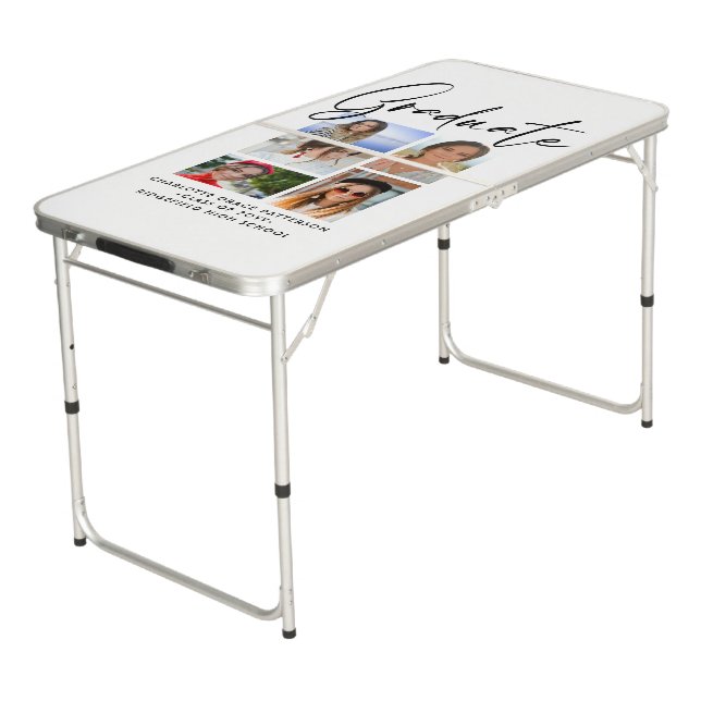 Elegant Script Multi Photo Graduation Graduate Beer Pong Table (Angled)