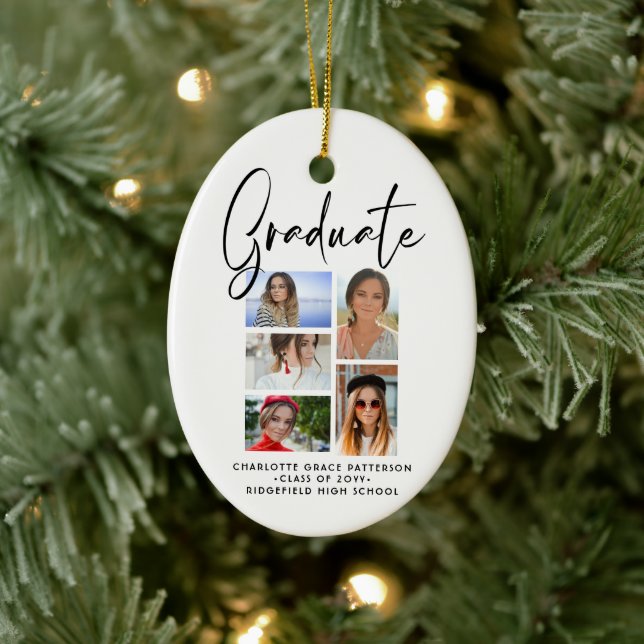 Elegant Script Multi Photo Graduation Graduate Ceramic Ornament (Tree)