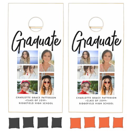 Elegant Script Multi Photo Graduation Graduate Cornhole Set