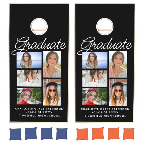 Elegant Script Multi Photo Graduation Graduate Cornhole Set