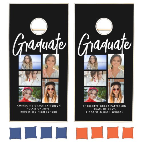 Elegant Script Multi Photo Graduation Graduate Cornhole Set