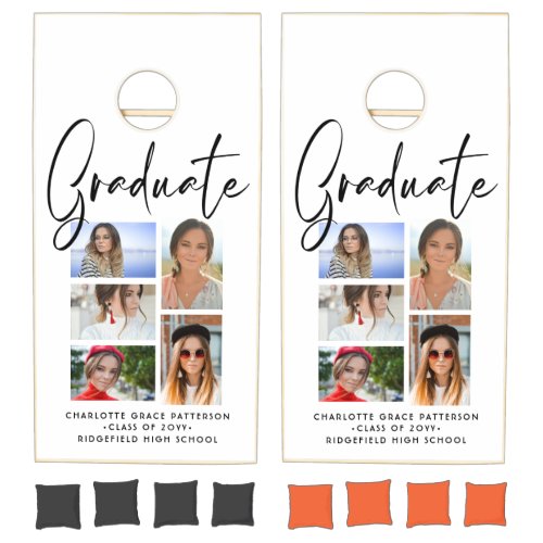 Elegant Script Multi Photo Graduation Graduate Cornhole Set