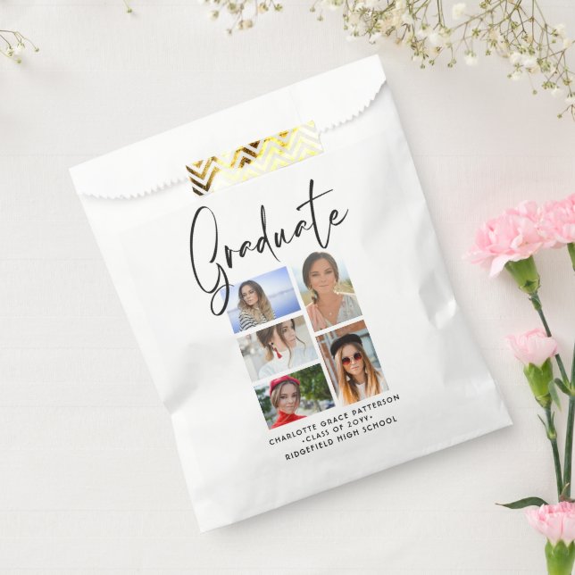 Elegant Script Multi Photo Graduation Graduate Favor Bag (Sealed)