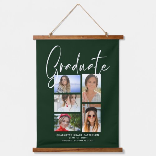 Elegant Script Multi Photo Graduation Graduate Hanging Tapestry