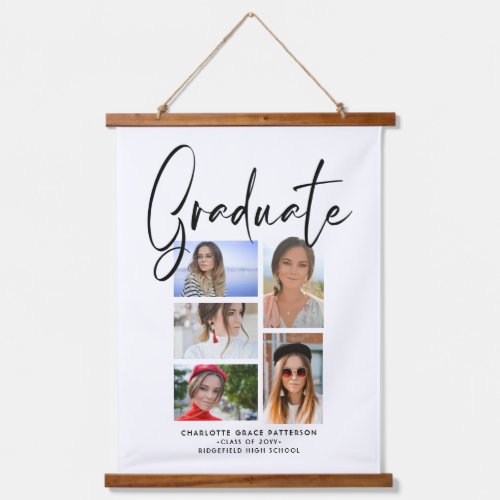 Elegant Script Multi Photo Graduation Graduate Hanging Tapestry