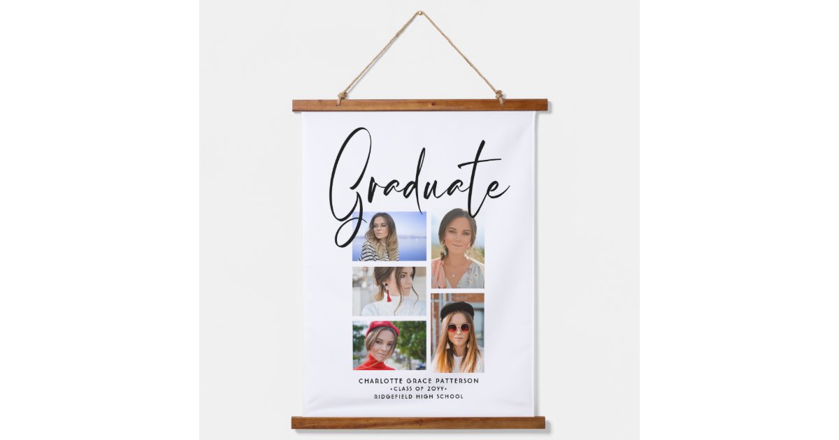Graduate Long Script Vector Elegant Script Multi Photo Graduation Graduate Hanging Tapestry | Zazzle