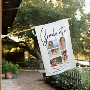 Elegant Script Multi Photo Graduation Graduate House Flag