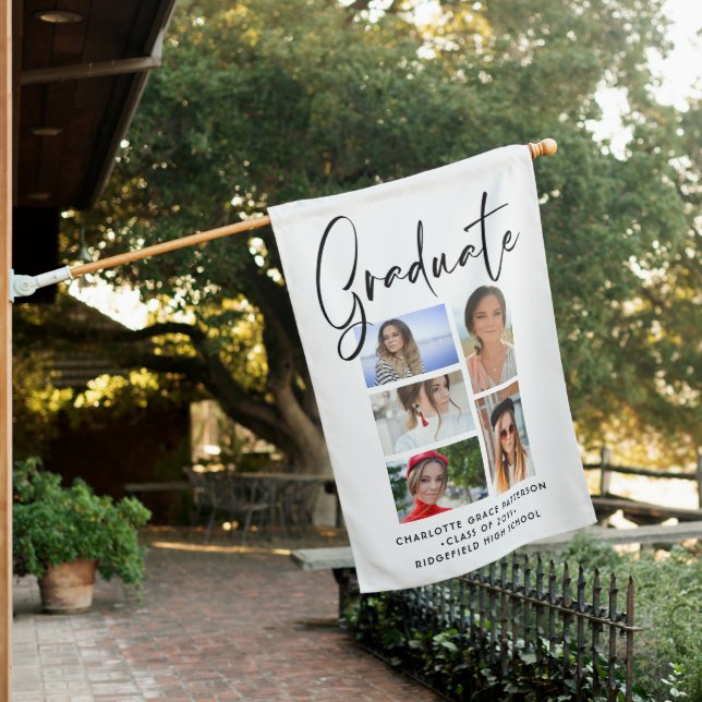 Elegant Script Multi Photo Graduation Graduate House Flag (In SItu)