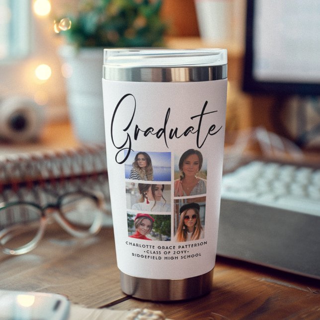 Elegant Script Multi Photo Graduation Graduate Insulated Tumbler (Creator Uploaded)