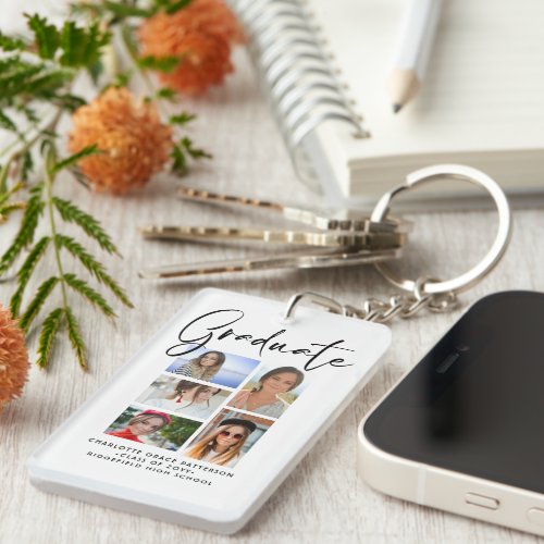 Elegant Script Multi Photo Graduation Graduate Keychain