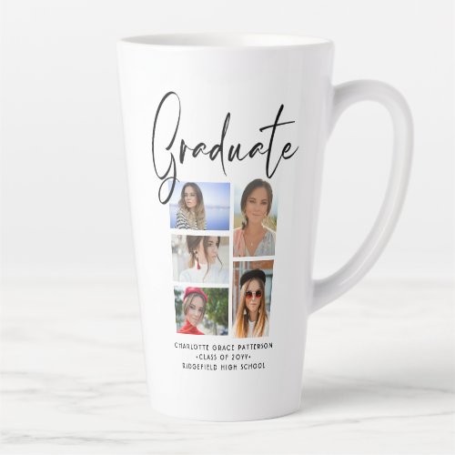 Elegant Script Multi Photo Graduation Graduate Latte Mug