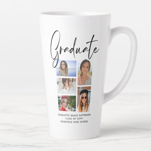 Elegant Script Multi Photo Graduation Graduate Latte Mug (Right)