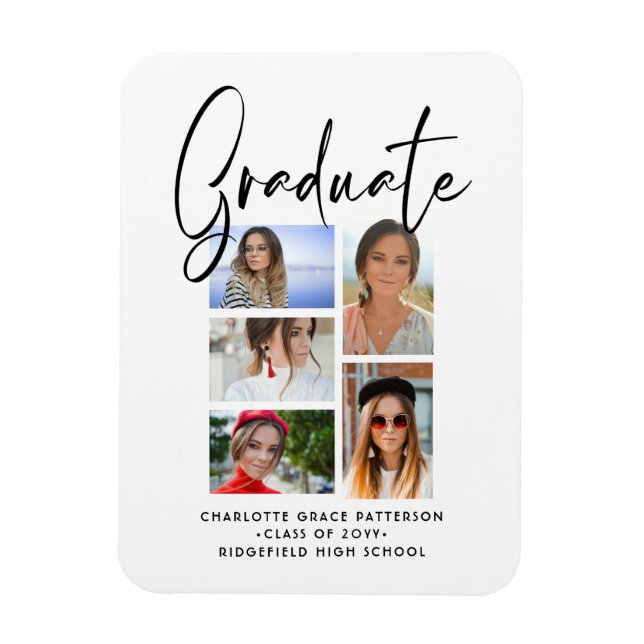 Elegant Script Multi Photo Graduation Graduate Magnet (Vertical)