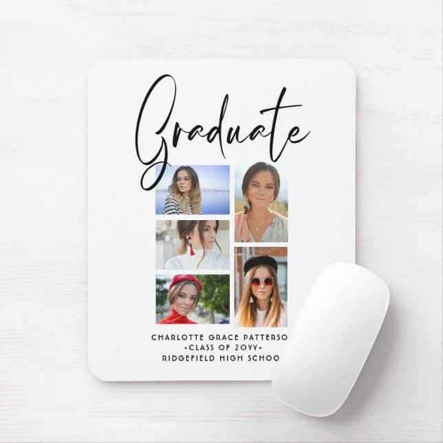 Elegant Script Multi Photo Graduation Graduate Mouse Pad (With Mouse)