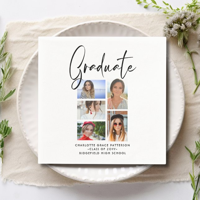 Elegant Script Multi Photo Graduation Graduate Napkins (Creator Uploaded)