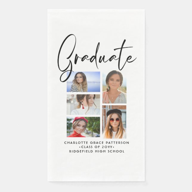 Elegant Script Multi Photo Graduation Graduate Paper Guest Towels (Front)