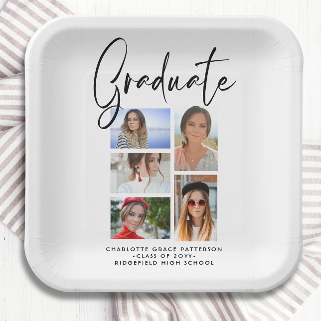 Elegant Script Multi Photo Graduation Graduate Paper Plates (Creator Uploaded)