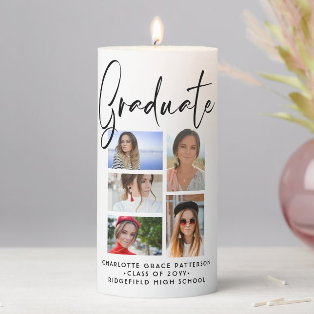Elegant Script Multi Photo Graduation Graduate Pillar Candle (In Situ)