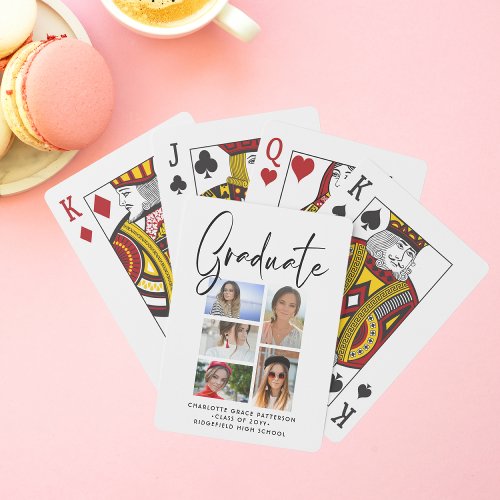 Elegant Script Multi Photo Graduation Graduate Poker Cards