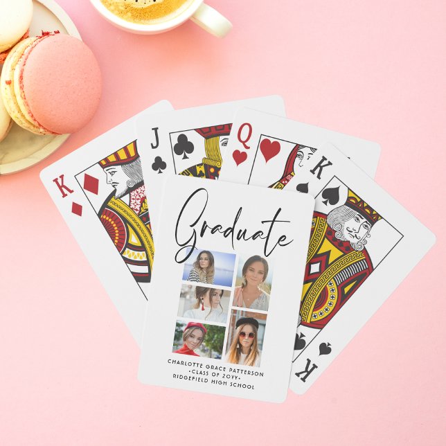 Elegant Script Multi Photo Graduation Graduate Poker Cards (Creator Uploaded)