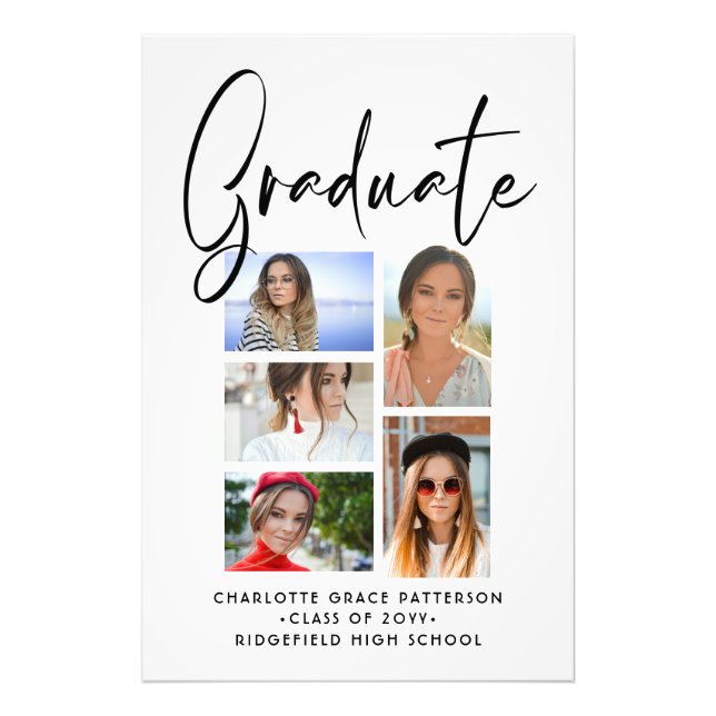 Elegant Script Multi Photo Graduation Graduate Print (Front)