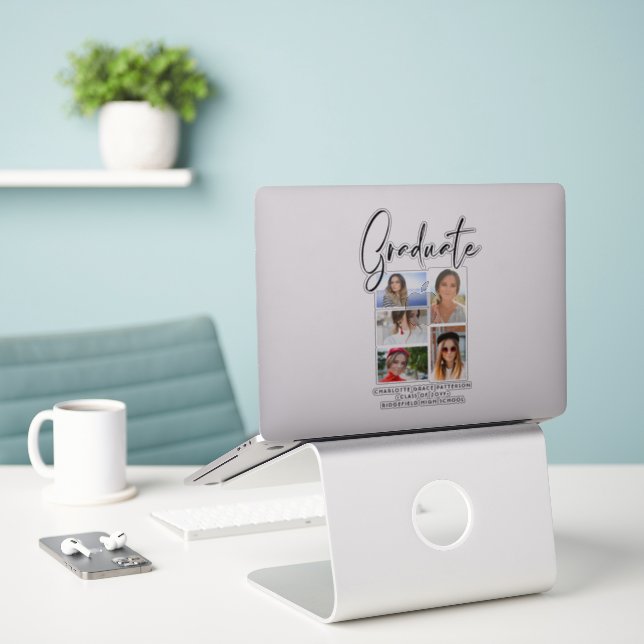 Elegant Script Multi Photo Graduation Graduate Sticker (Laptop On Desk)
