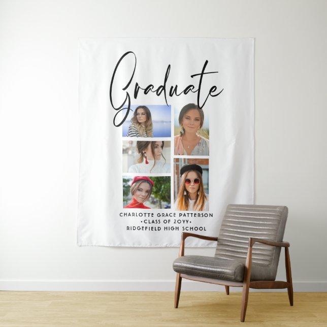 Elegant Script Multi Photo Graduation Graduate Tapestry (In Situ)