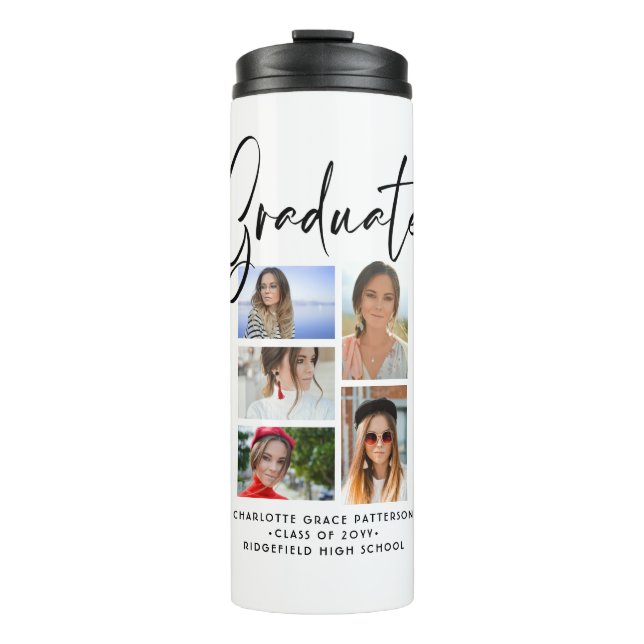 Elegant Script Multi Photo Graduation Graduate  Thermal Tumbler (Front)