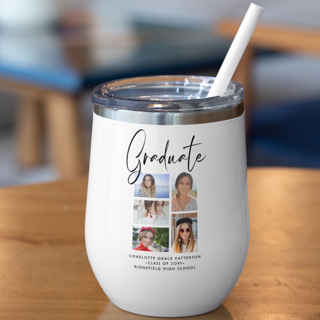 Elegant Script Multi Photo Graduation Graduate Thermal Wine Tumbler (Creator Uploaded)