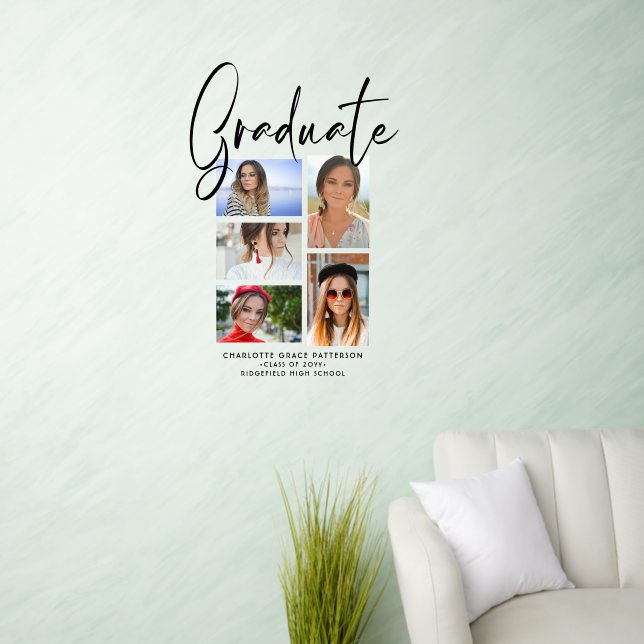 Elegant Script Multi Photo Graduation Graduate Wall Decal (Living Room)