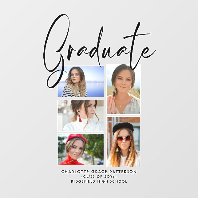 Elegant Script Multi Photo Graduation Graduate Wall Decal (Front)