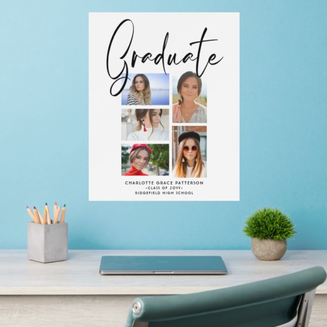 Elegant Script Multi Photo Graduation Graduate Wall Decal (Home Office 2)