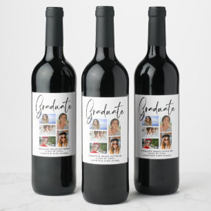 Elegant Script Multi Photo Graduation Graduate Wine Label