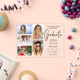 Elegant Script Multi Photo Graduation Party Acrylic Invitations