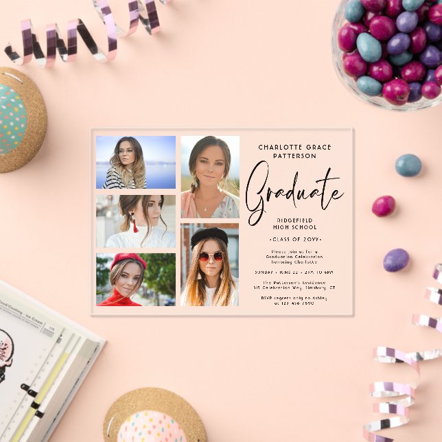 Elegant Script Multi Photo Graduation Party Acrylic Invitations (Insitu (Celebration))