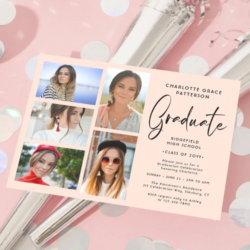 Elegant Script Multi Photo Graduation Party Invitation