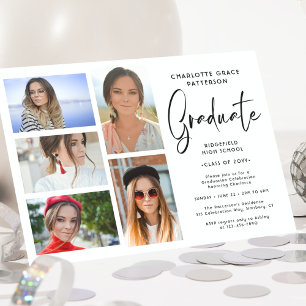 Elegant Script Multi Photo Graduation Party Invitation