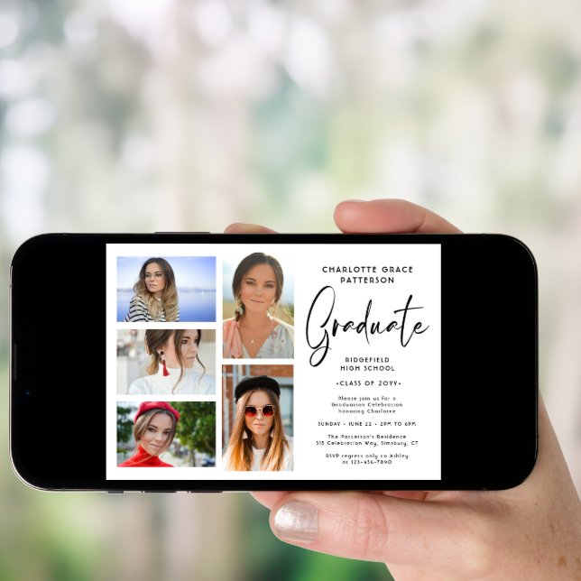 Elegant Script Multi Photo Graduation Party Invitation (Front Digital)