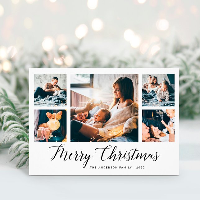 Elegant Script Multi Photo Grid | Merry Christmas Holiday Card (Creator Uploaded)