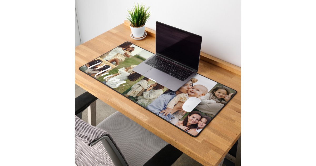 Elegant Script Mum Photo Grid Layout Personalized Desk Mat