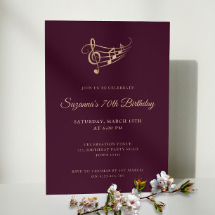 Elegant Script Music Notes Birthday Invitation