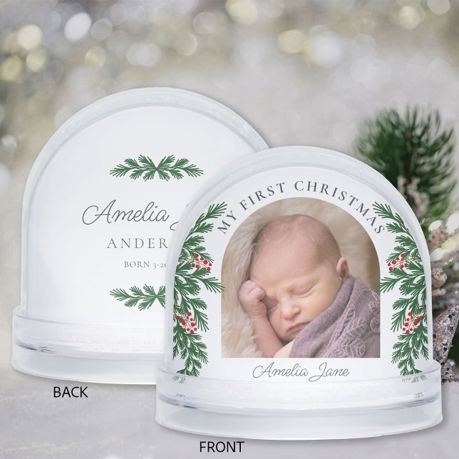 Elegant Script My First Christmas Photo Snow Globe (Creator Uploaded)