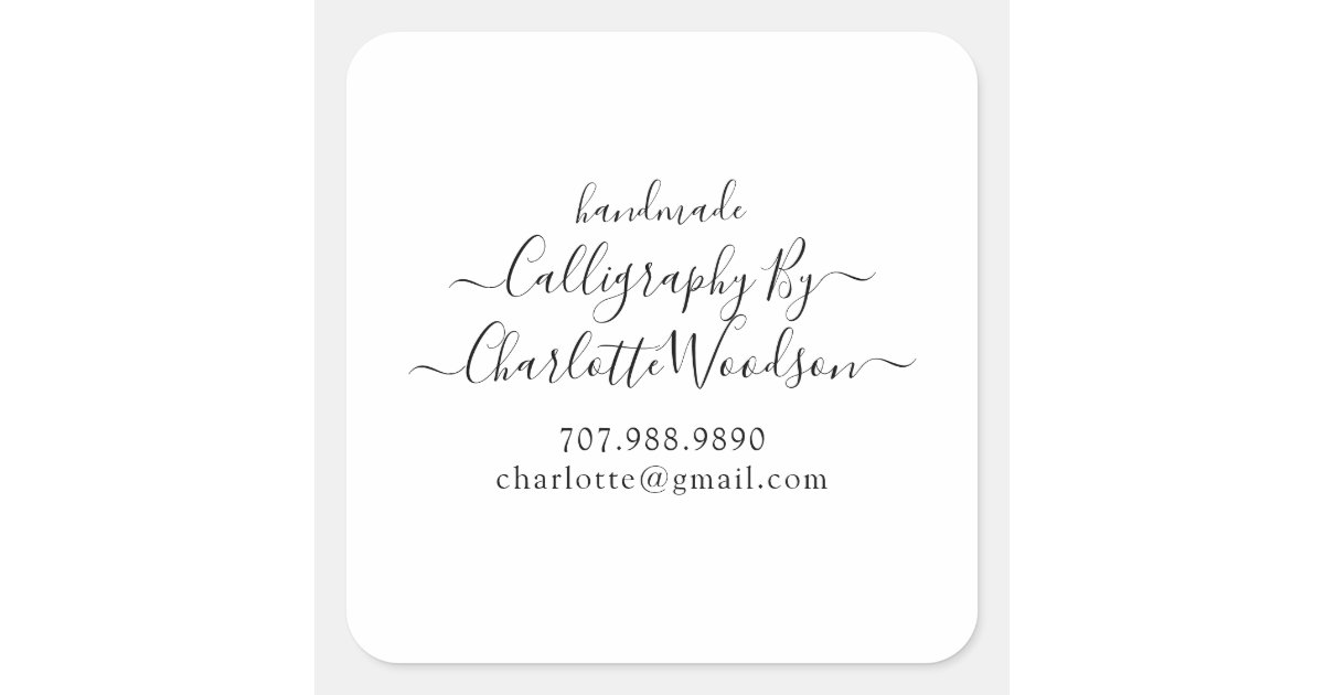 Elegant Script Name And Contact Square Sticker Zazzle