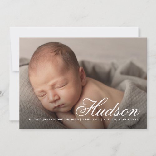Elegant Script Name baby photo birth Announcement