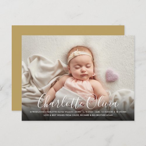 Elegant Script Name Baby Photo Birth Announcement Postcard
