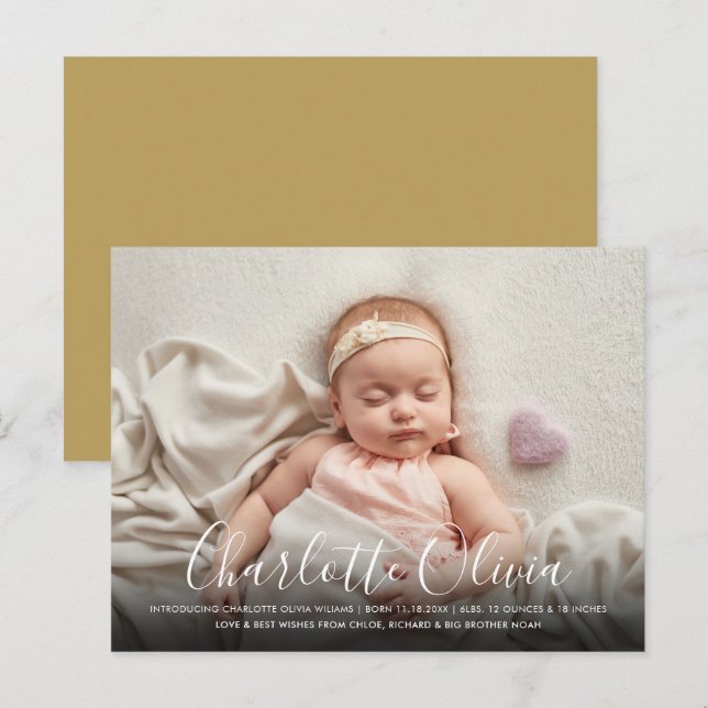 Elegant Script Name Baby Photo Birth Announcement Postcard (Front/Back)