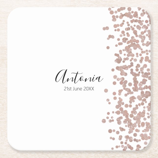 Elegant Script Name Birthday Square Paper Coaster (Front)