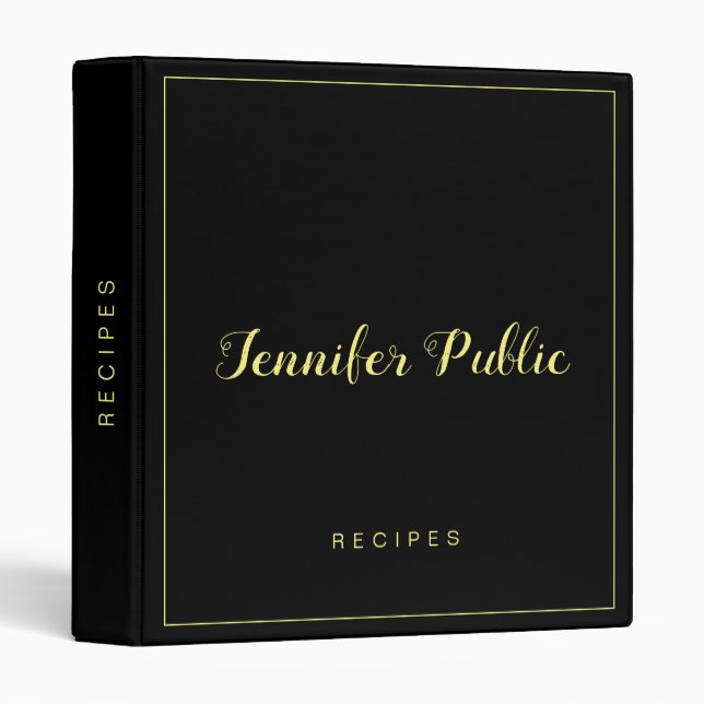 Elegant Script Name Black Gold Template Recipe 3 Ring Binder (Front/Spine)