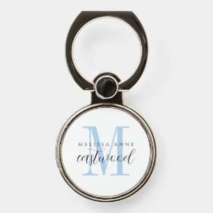 Elegant Script Name Blue Black Monogram Phone Ring Stand
